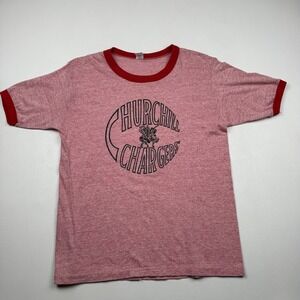 Vintage Churchill Chargers Shirt Mens XL Red Ringer NCAA Football Tee 70s